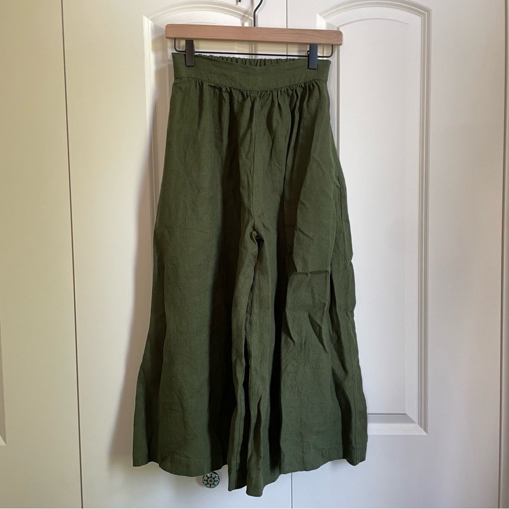 NWT linenfox clementine cropped wide leg culottes in forest green linen size XS